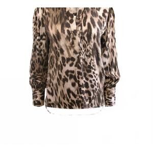 NEW THEO THE LABEL women's danae print henley shirt in leopard